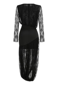 Savenzi Lace Draped Split Maxi Dress