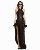 Fedella Asymmetric Cutout Lace Maxi Dress