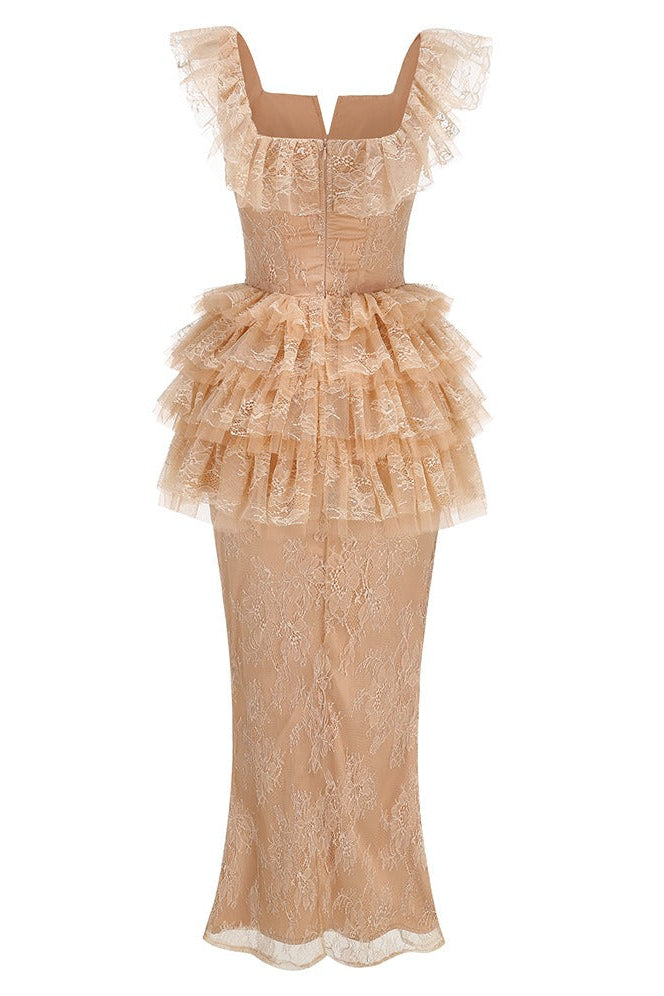 Hurnik Ruffle Lace Maxi Dress