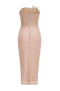 Qelvan Strapless Flower Embellished Midi Dress