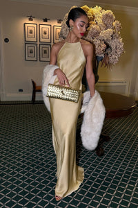 Elvina Halter Backless Maxi Dress In Gold