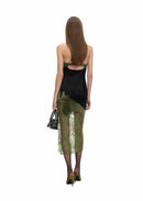 Deyvon Olive Green Lace Spaghetti Strap Top & Skirt Set