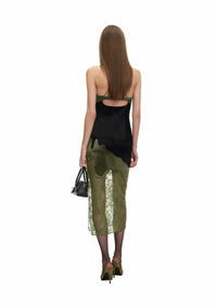 Deyvon Olive Green Lace Spaghetti Strap Top & Skirt Set