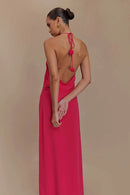 Janusz Halter Floral Maxi Dress In Hot Pink