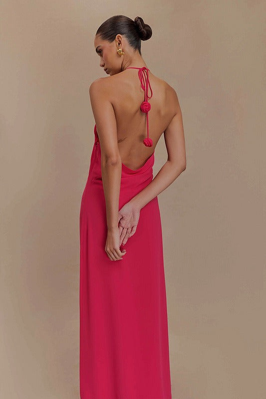 Janusz Halter Floral Maxi Dress In Hot Pink