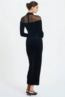 Doryxel Long Sleeve Mesh Insert Maxi Velvet Dress