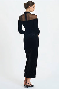 Doryxel Long Sleeve Mesh Insert Maxi Velvet Dress
