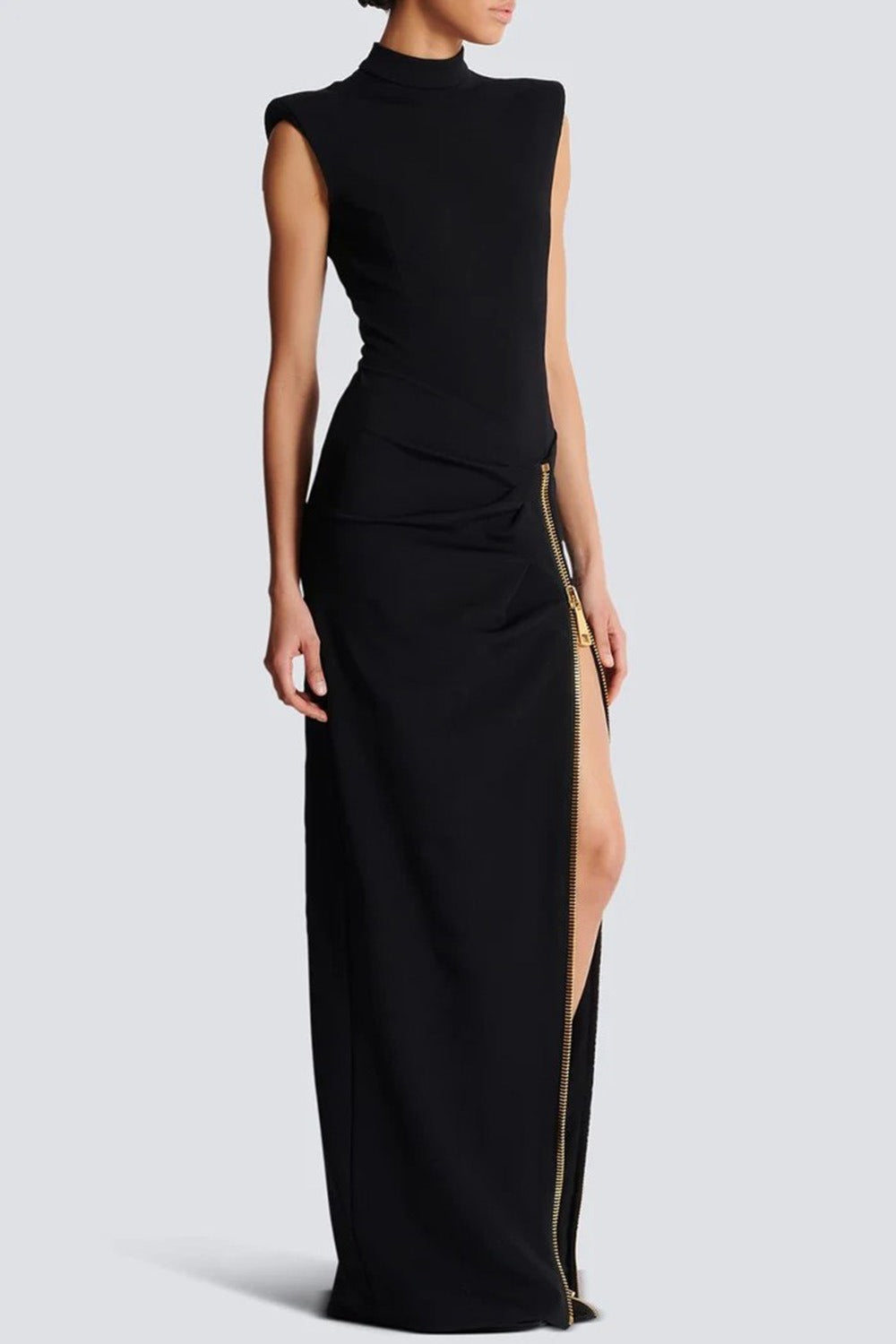 Elana Draped Zipper Detail Maxi Dress In Black