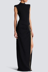 Elana Draped Zipper Detail Maxi Dress In Black