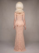 Luvren Pink Strapless Lace Peplum Maxi Dress