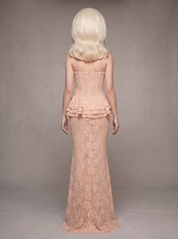 Luvren Pink Strapless Lace Peplum Maxi Dress
