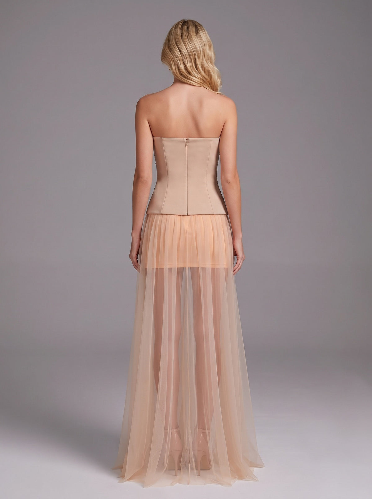 Corvenk Strapless Embellished Mesh A Line Maxi Dress