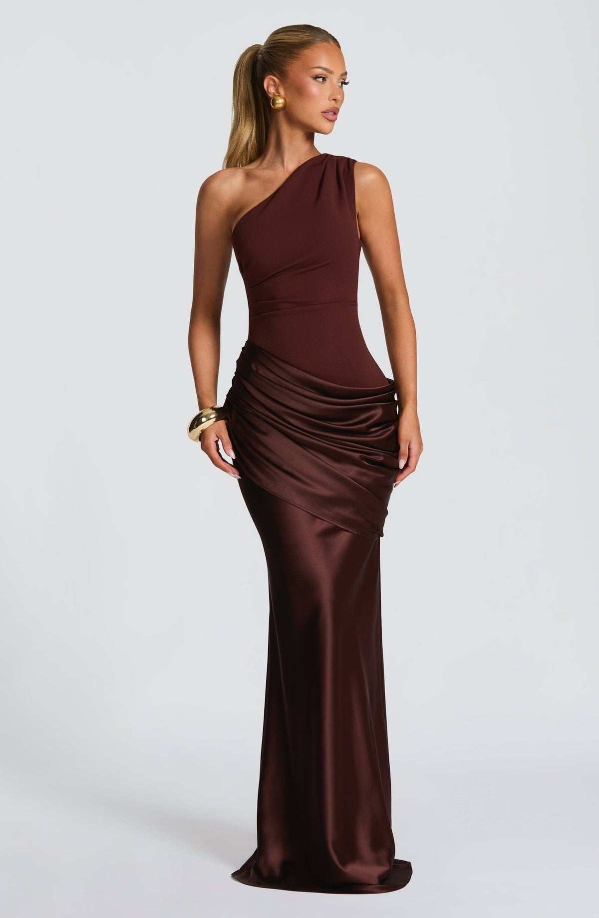 Hyxalith One Shoulder Satin Maxi Dress