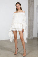 Hadeanix Long Sleeve Bardot Bubble Dress In White