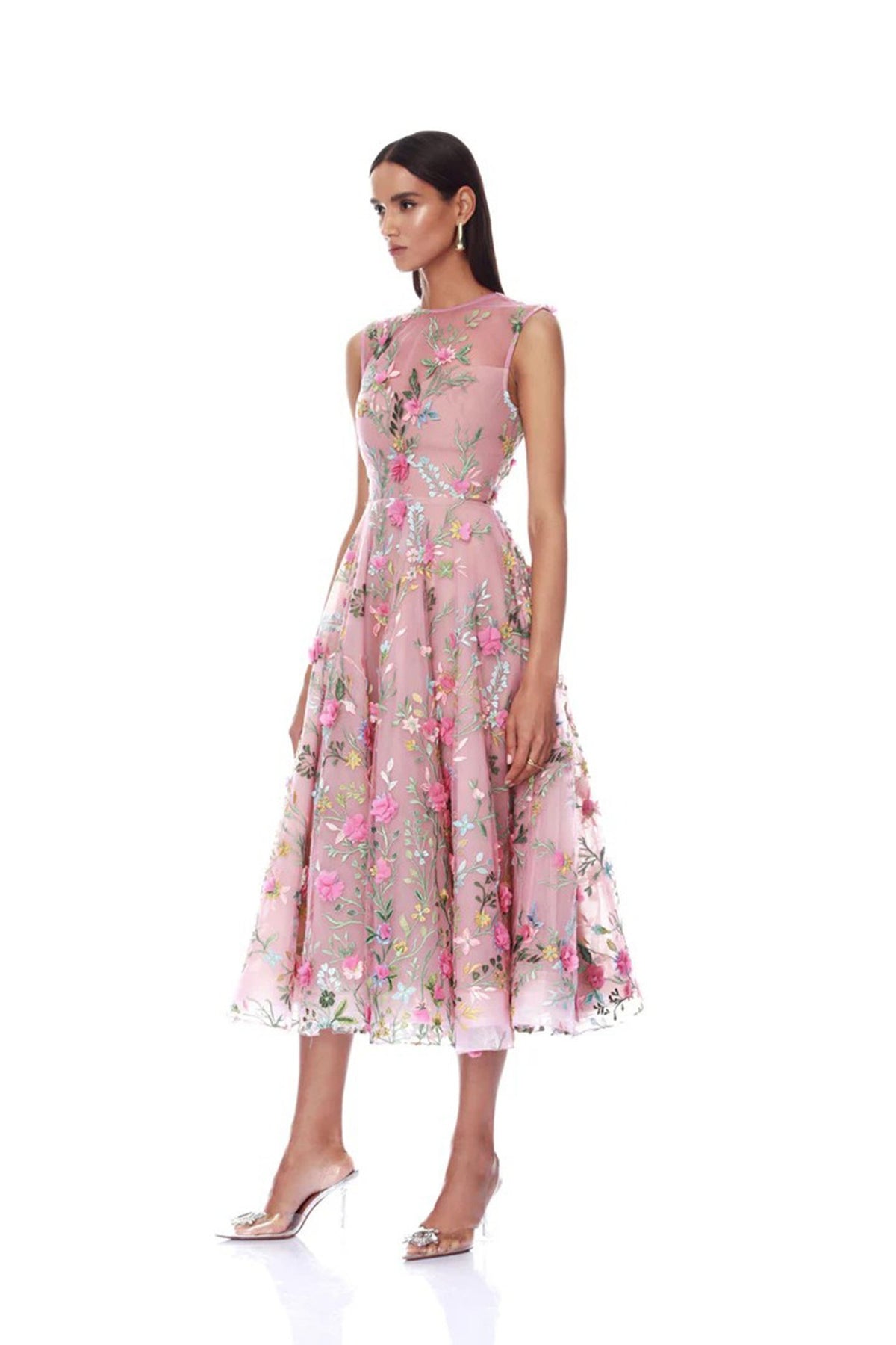 Neskor Embroidered Blush Midi Dress