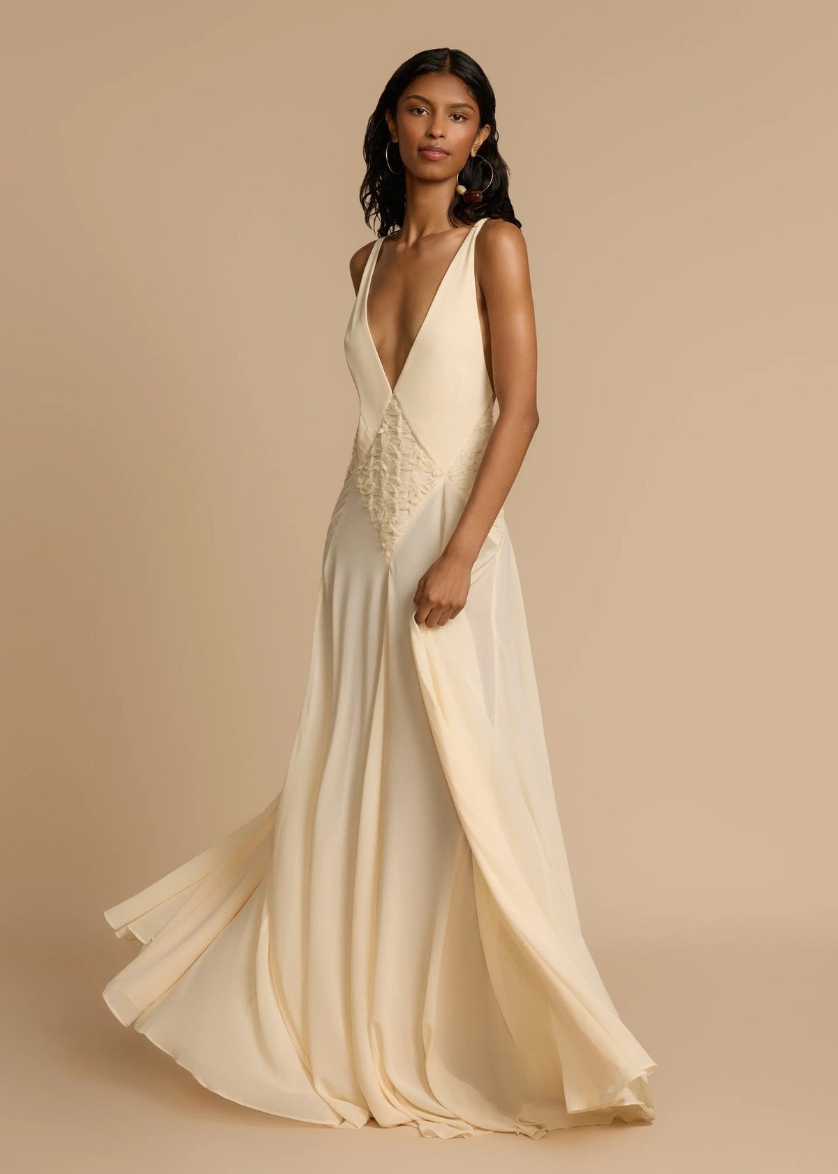 Juviko Lace Backless Maxi Dress In Beige