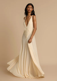 Juviko Lace Backless Maxi Dress In Beige