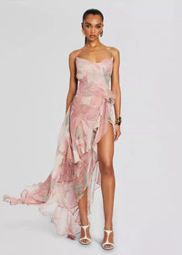 Ares Floral-Print Ruffled Silk Midi Dress In Pink