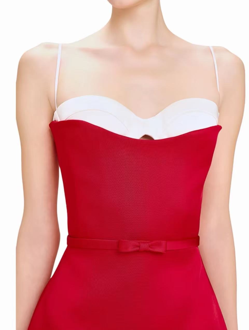 Galian Red Color Block Mini Dress