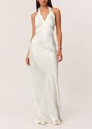 Jovyna White Lace Panel Satin Maxi Dress