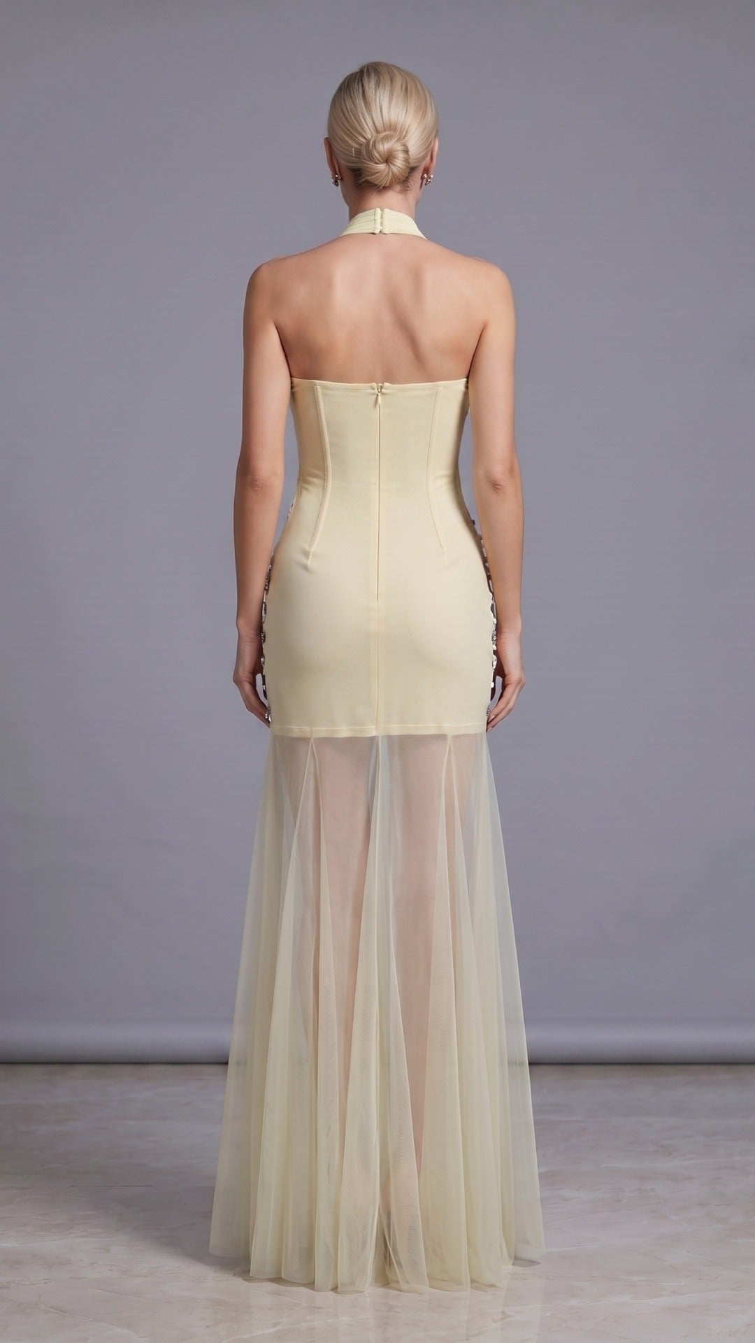 Gurnex Halter Crystal Tassel Detail Maxi Dress