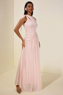 Elese Pink Asymmetrical Gathered Maxi Dress