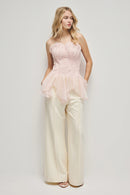Triven Mesh Ruffled Pleated Top