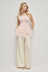 Triven Mesh Ruffled Pleated Top