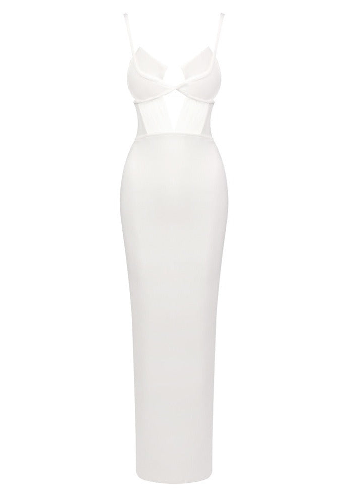 Phelia Mesh Insert Maxi Dress In White