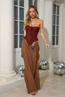 Althorin Strapless Corset Draped Maxi Dress In Brown