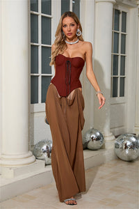Althorin Strapless Corset Draped Maxi Dress In Brown