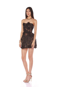 Nacho Strapless Embroidered Floral Mini Dress In Black