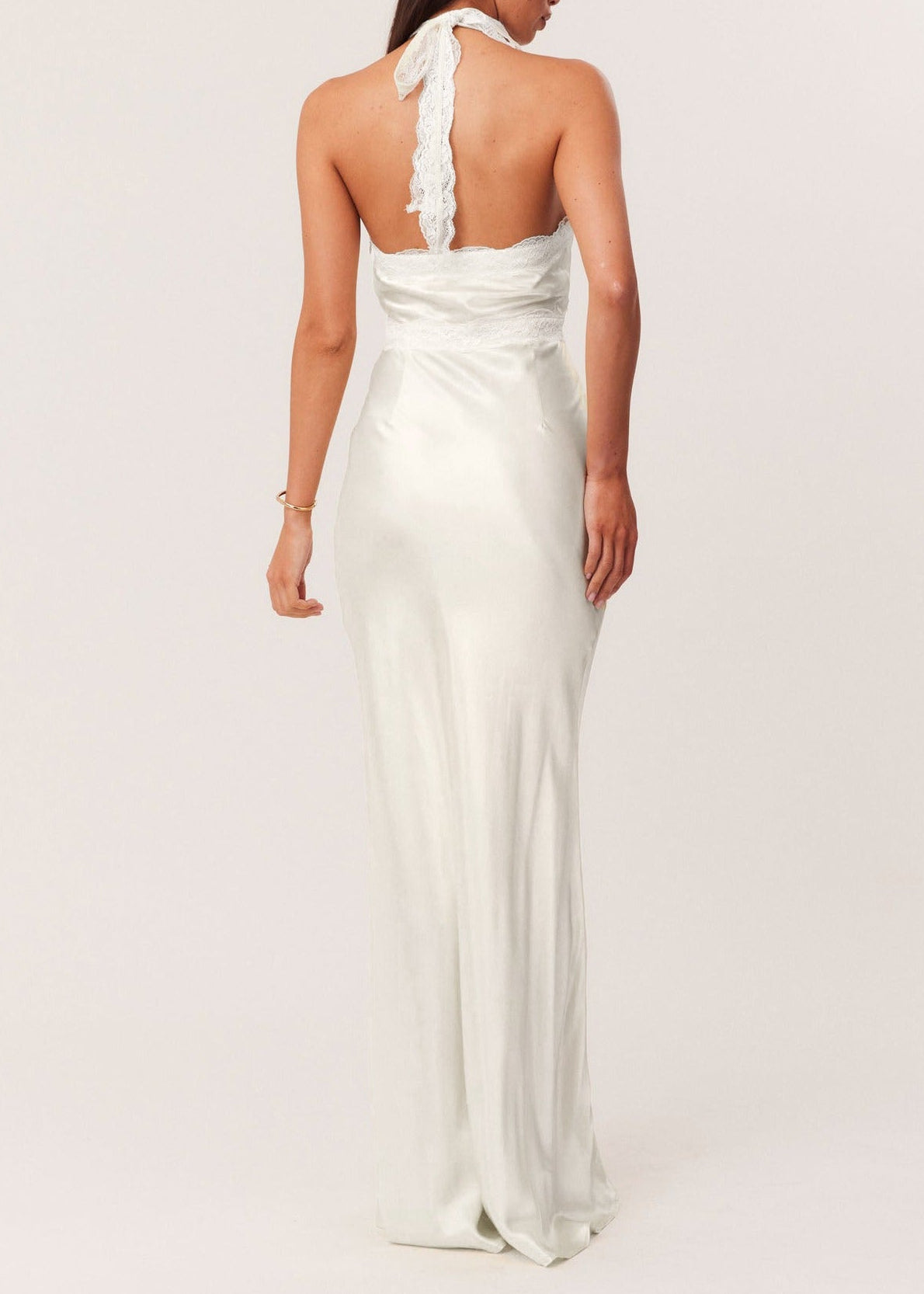 Jovyna White Lace Panel Satin Maxi Dress