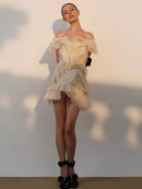 Theia Ruffle Layers Strapless Mini Dress In Beige