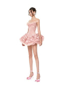 Lizzie Strapless Floral-Print Corset Mini Dress In Pink
