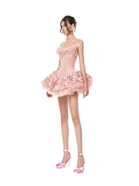 Lizzie Strapless Floral-Print Corset Mini Dress In Pink