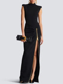 Elana Draped Zipper Detail Maxi Dress In Black