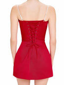 Galian Red Color Block Mini Dress