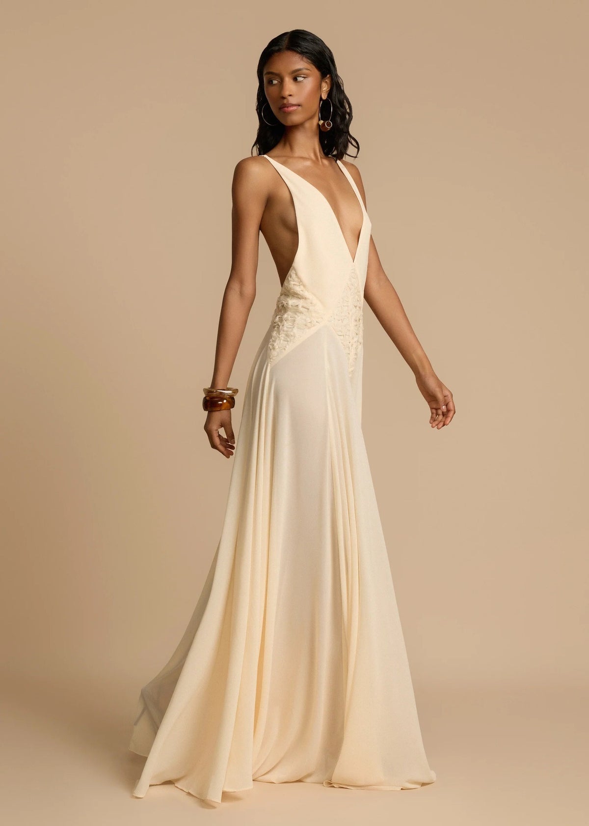 Juviko Lace Backless Maxi Dress In Beige