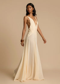 Juviko Lace Backless Maxi Dress In Beige