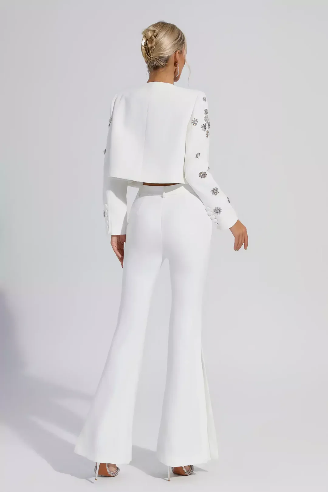 Jeneen Embellished Beaded Jacket Set In White