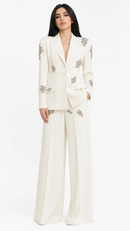 Flores Rhinestones Embellished Blazer Set White