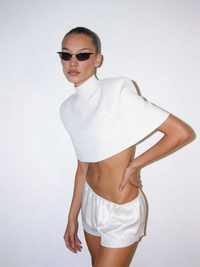 Grina Stand-Collar Cape-Style Top In White