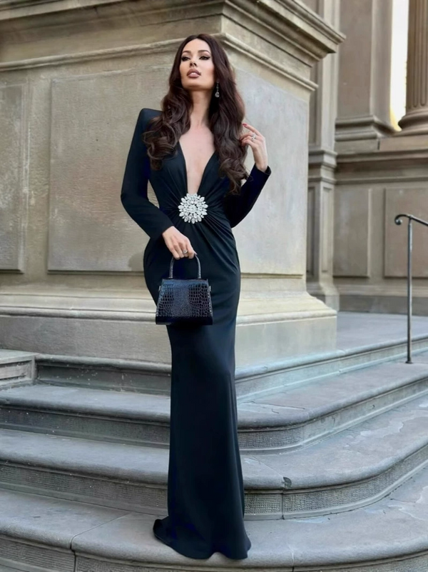 Winnie Floral-Embellished Crêpe Maxi Dress In Black