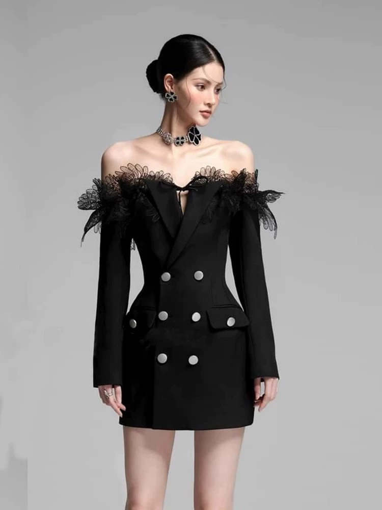 Joycelynn Off Shoulder Lace Blazer Mini Dress