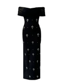 Thalyss Draped Bardot Crystal Maxi Dress In Black
