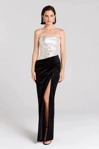 Velthris Strapless Sequin Velvet Maxi Dress