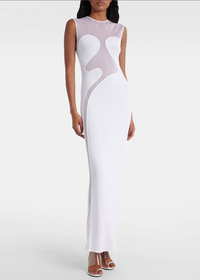 Nakia Sleeveless Mesh Insert Maxi Dress In White