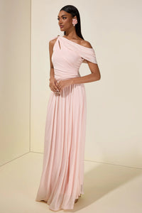 Elese Pink Asymmetrical Gathered Maxi Dress