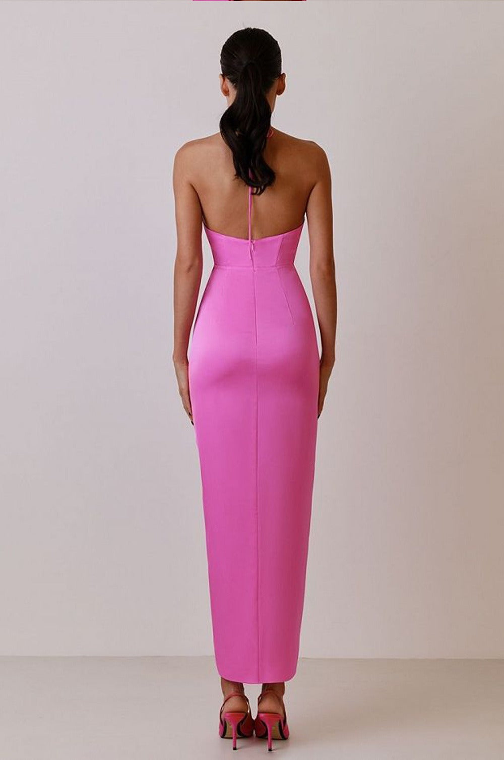 Werza Floral Embellished Slit Midi Dress In Pink
